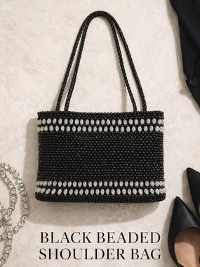 Black Beaded Shoulder Bag ✨ Vintage Y2K Statement Purse
